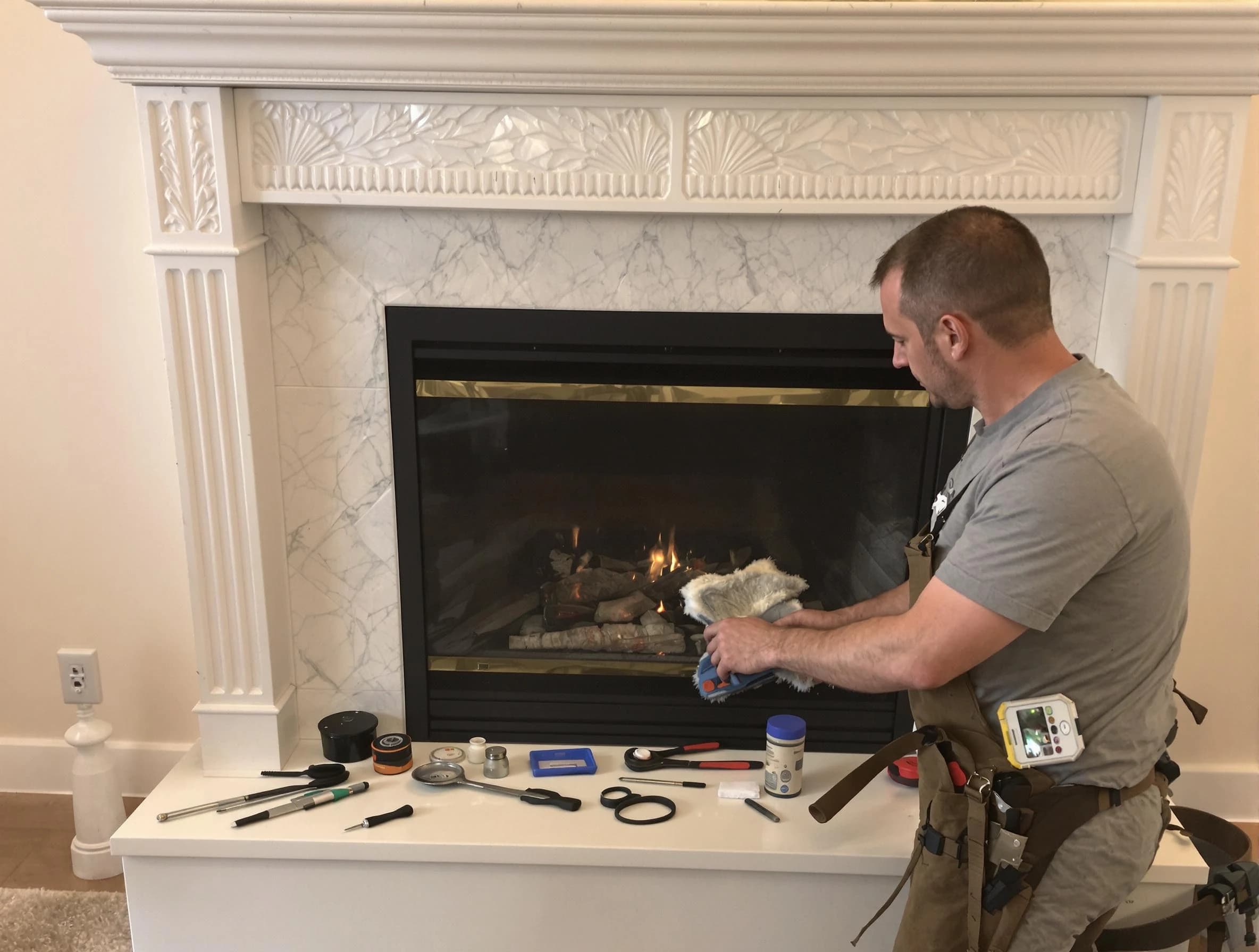 Stone Mountain Chimney Sweep performing fireplace maintenance in Stone Mountain, GA