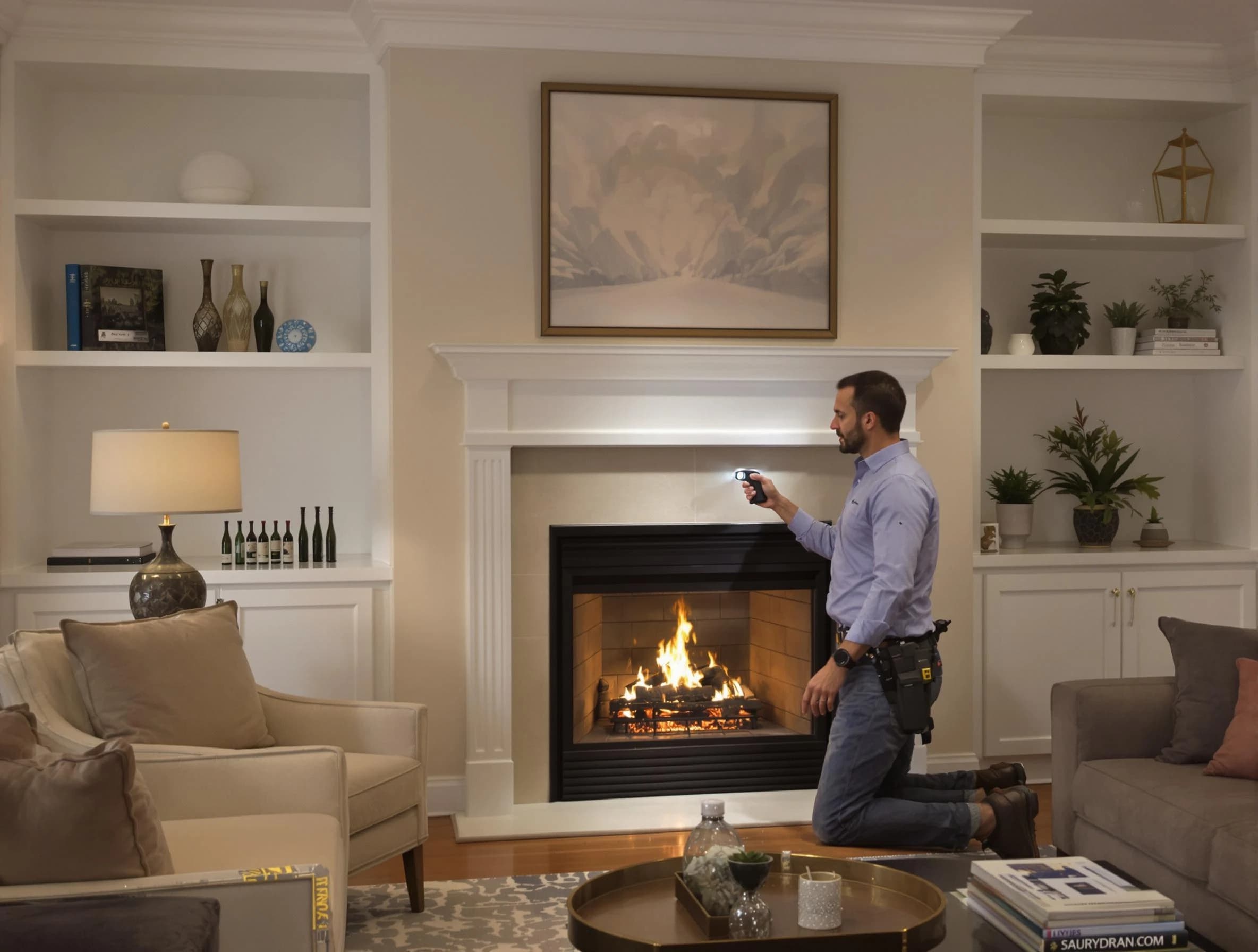 Stone Mountain Chimney Sweep conducting a fireplace safety inspection in Stone Mountain, GA