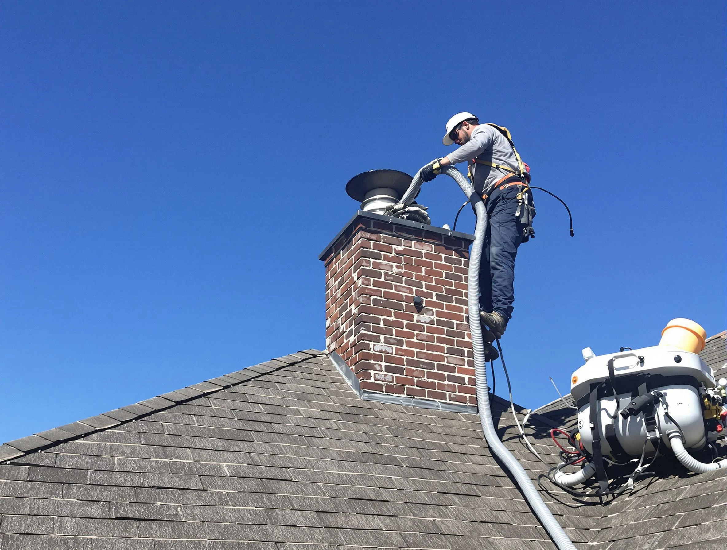 Dedicated Stone Mountain Chimney Sweep team member cleaning a chimney in Stone Mountain, GA