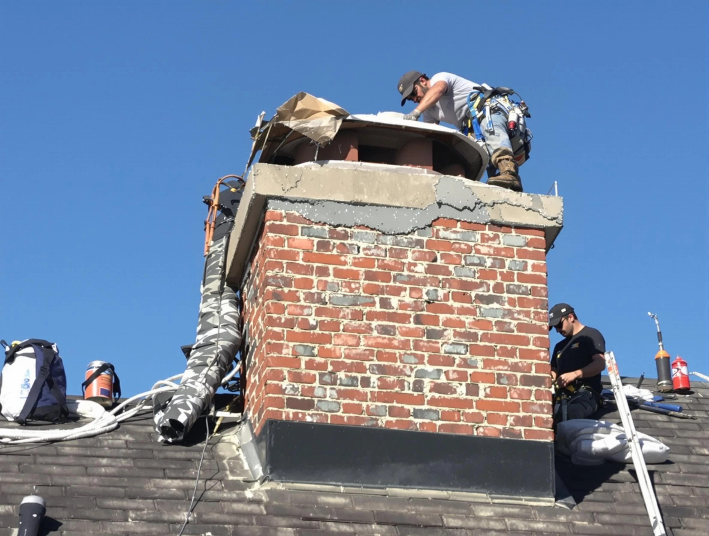 Stone Mountain Chimney Sweep installing a custom chimney crown in Stone Mountain, GA