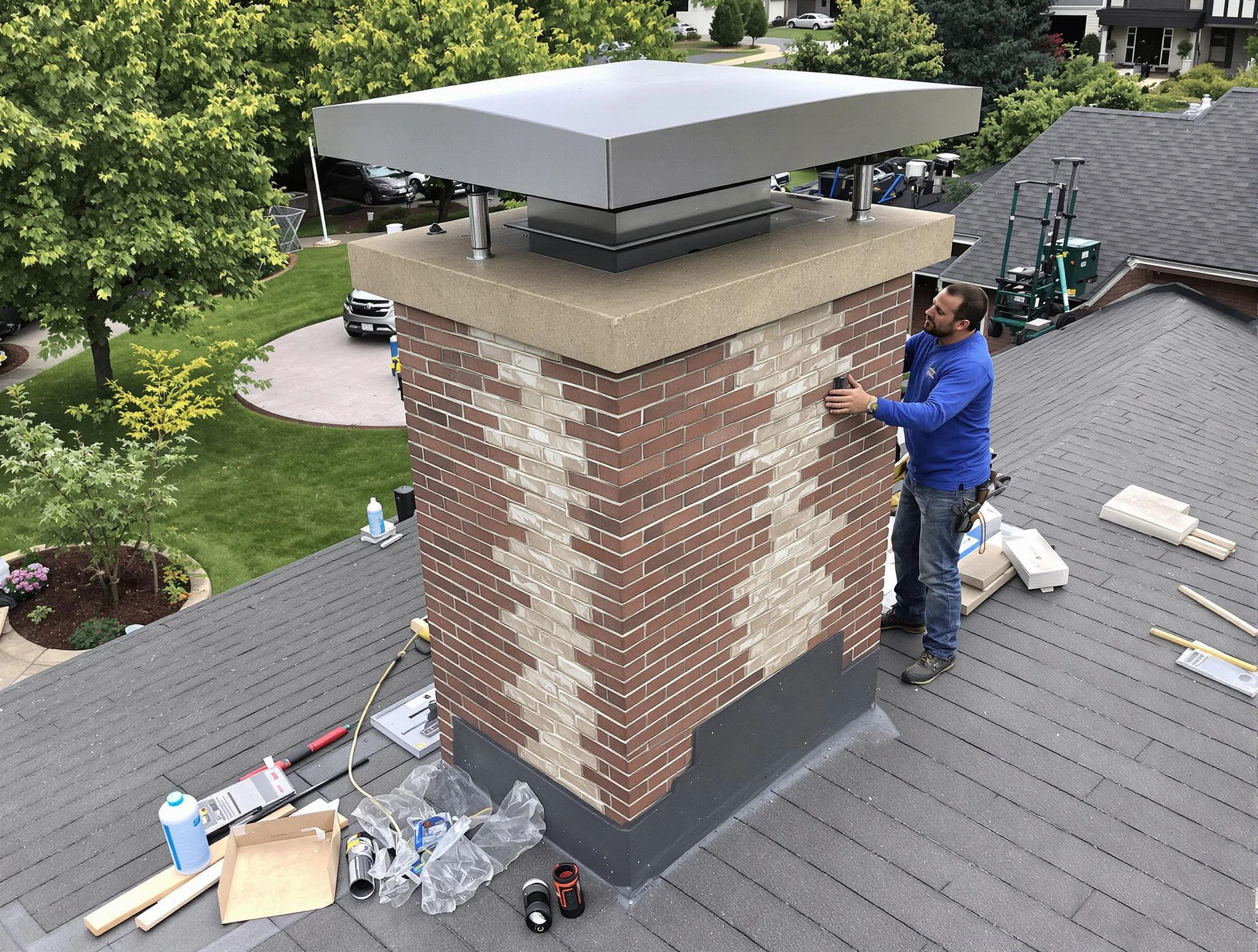 Stone Mountain Chimney Sweep team working on a custom chimney remodel in Stone Mountain, GA