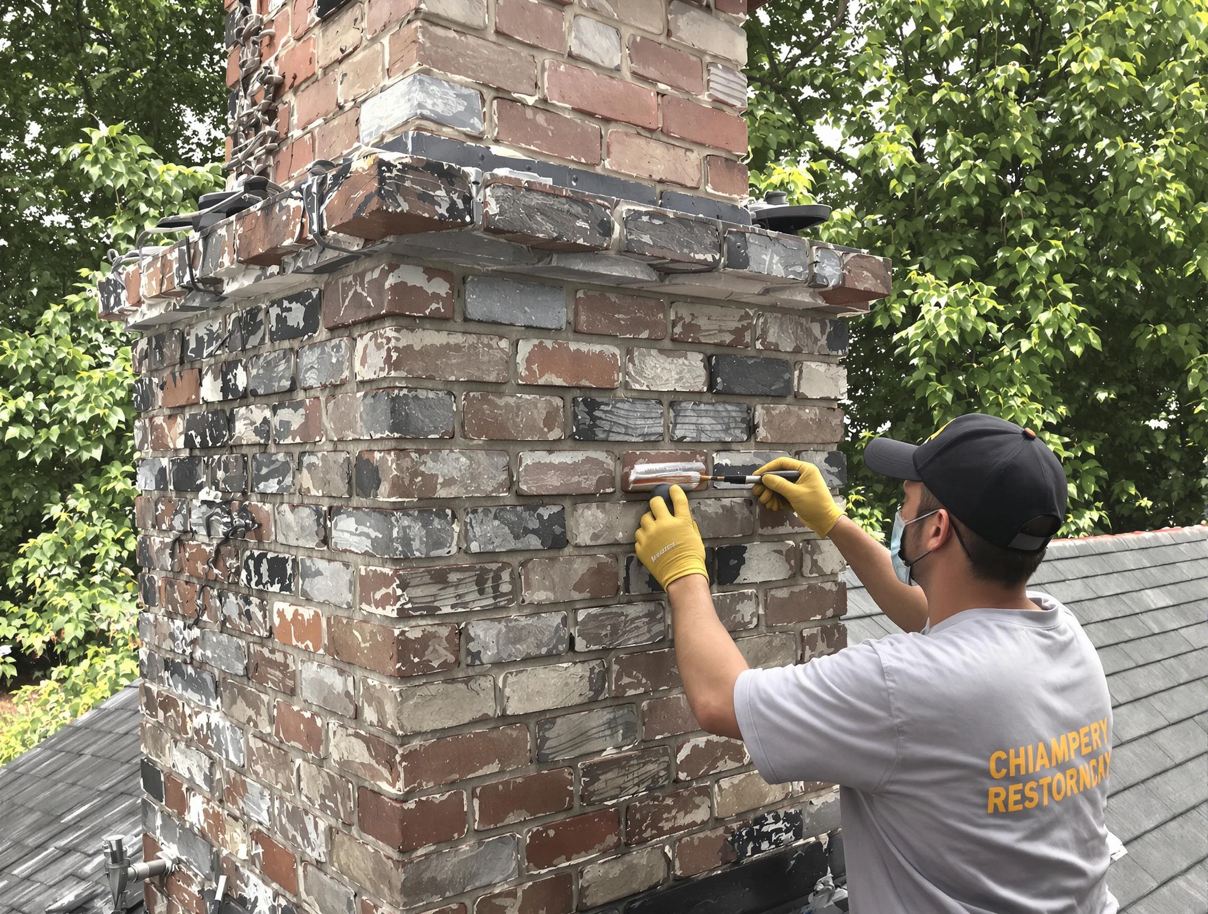 In-progress chimney restoration by Stone Mountain Chimney Sweep in Stone Mountain, GA